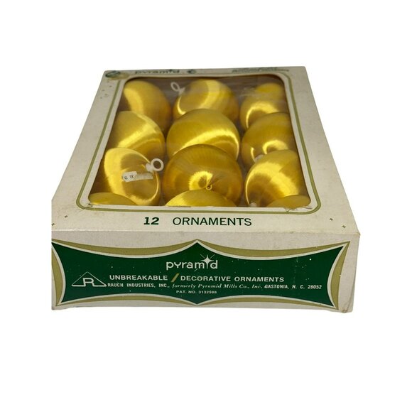 Vintage Pyramid Unbreakable Gold Ball Christmas Ornaments Satin Sheen 12 PCS Box - Picture 6 of 8